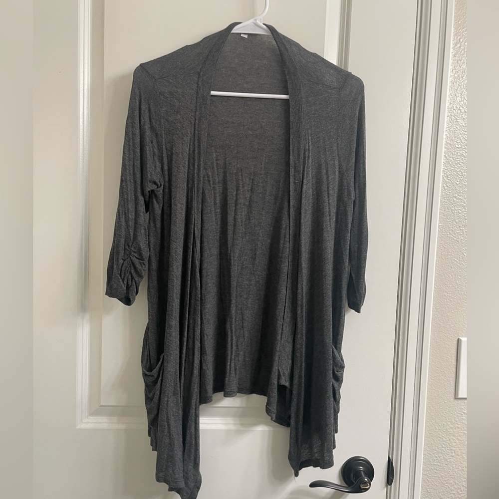 Gray Open Front Cardigan